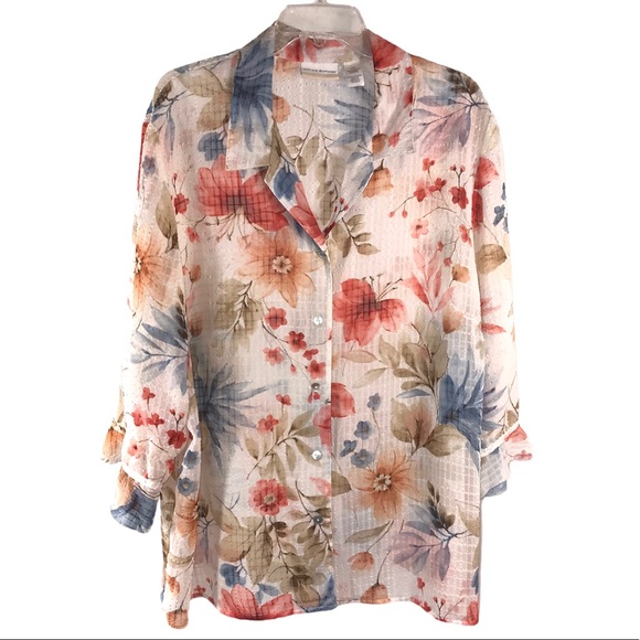 Alfred Dunner Tops - Floral Semi Sheer Summer Blouse